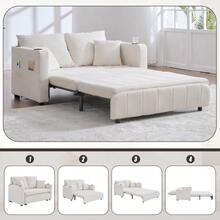 Multifunctional Fabric Sofa, Convertible Sofa Bed, Small Two-Function Living Room Sofa, Removable And Washable Cover, With Storage Bag, Port And Cup Holder. - 米色 - 查看 9