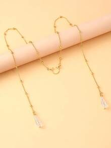 1 pieza Cadena facial con cuentas doradas con colgante de strass y anillo para la nariz, adecuado para estilo callejero y fiestas - Dorado - Ver 3