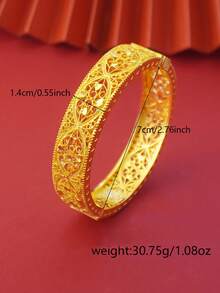1 chiếc vòng tay mạ vàng 24K kiểu dáng chạm khắc tinh xảo dành cho nữ, vòng tay họa tiết trái tim rỗng cổ điển, trang sức dự tiệc cưới phong cách Dubai Châu Phi. - Vàng - Xem 6