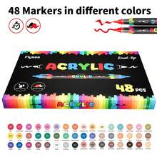 12&24&48&60&72&168 Colors Dual Tip Markers, Self-Inking Brush & Fine Tip, Water-Based Acrylic Paint Pens, High Coverage, Suitable For Black Paper & Stone Painting, Applicable For DIY Crafts On Plastic, Glass, Metal, Bamboo, Canvas, Rock, Ceramic, Fabric And More, Also Suitable For Professional Art Painting - Multicolor - View 12