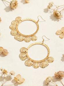 1 Pair Women's Bohemian Style Gold Hoop Earrings With Scales & Tassel, Exaggerated Beach Party Earrings - Yellow Gold - View 4