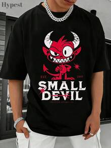 Punk Hardcore Punk Y2K Style Goth Clothing Small Devil Red Demon Cartoon Summer Outfit Men Men Clothes Mens Clothing 100 Percent Cotton Loose Fit Tops Summer Holiday Outfits Tshirts For Men For The Daily Wear - 黑色 - 查看 1