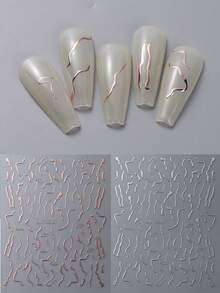 3D金屬線條美甲貼紙 2片裝 自黏式金屬線美甲貼片 不對稱線條幾何設計 簡約美甲裝飾配件 適用DIY美甲與美甲沙龍 - 彩色 - 查看 10