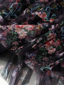 Women's Summer Floral Skirt Irregular Flowy A-Line Midi Skirt For Travel, Beach, Shopping - Black - View 2