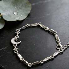 1 pieza Pulsera con zirconia en forma de estrella y luna, diseño único y elegante minimalista, pulsera con colgante delicado de estrella y luna, adecuada para amigos, parejas, uso diario, citas, favorecedora y estilizante - Plateado - Ver 5