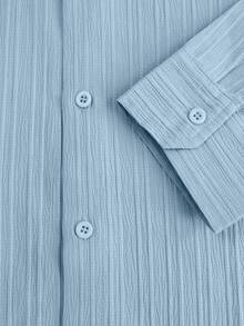 glestore Men's Retro "Old Money" Casual Solid Color Long Sleeve Shirt, With Minimalist Textured Striped Pattern, Suitable For Work, Travel And Leisure - Baby Blue - View 7