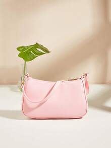 Fashionable Minimalist Underarm One Shoulder Baguette Bag - Pink - View 3