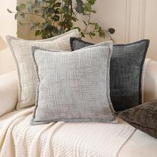 45x45cm Soft Faux Cashmere Pillow Cover, Decorative Solid Color Cushion Cover For Living Room, Bedroom, Sofa, Chair - Light Grey - View 8