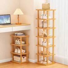 DIY Bamboo & Wood Vertical Shoe Rack - Multi-Functional Vertical Storage Shelf, Space-Saving Home Organizer Suitable For Various Rooms, Made Of Wood Board Structure - Multicolor - View 3