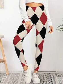 Women's Leggings Red Black Harlequin Diamond Pattern Jester Carnival Retro Party Apparel Vintage Style Graphic Tee Fashionable Summer Top Yoga Leggings For Ladies - 彩色 - 查看 1