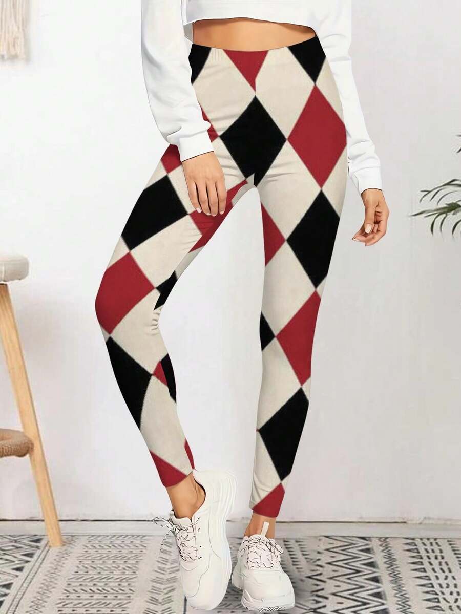 Women's Leggings Red Black Harlequin Diamond Pattern Jester Carnival Retro Party Apparel Vintage Style Graphic Tee Fashionable Summer Top Yoga Leggings For Ladies - 彩色 - 查看 1