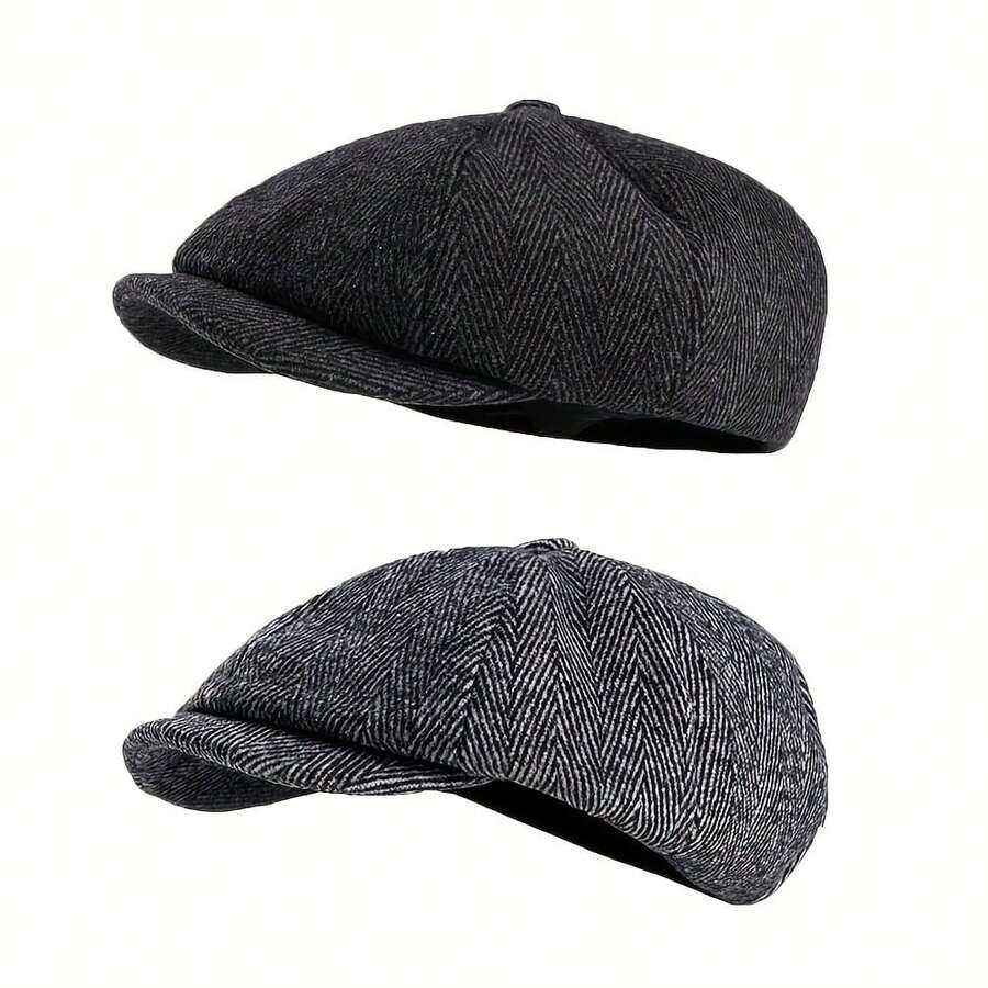男士报童帽和贝雷帽两件套（黑色和灰色） - 報童帽 - 查看 1