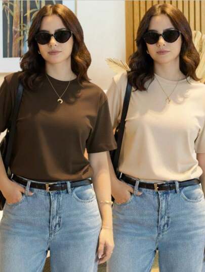 Kit 2 T-shirt Lisa Sem Estampa Feminina e Masculina 100% Algodão Camisa Unissex