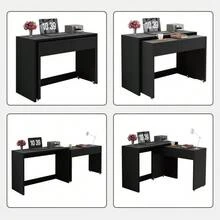 Shelf Desk + Chest Of Drawers - 2-In-1 Compact Desk, Extendable, The Entire Table Is Made Of 1.8 Cm Thick Wood, Equipped With Casters, Flexibly Combinable, Foldable Desk - Black - View 4