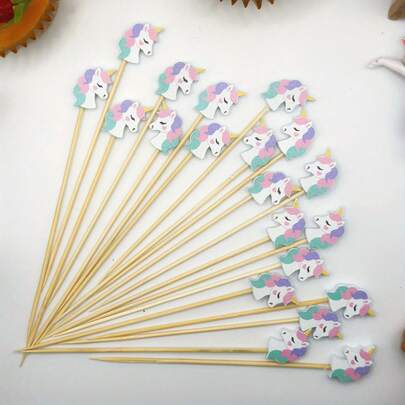 100pcs Animal, Unicorn, Horseshoe Paper Cupcake Toppers, Jungle Party, Lucky Charm, Toothpick For Kids Birthday Party, Wedding, Appetizers, Desserts, Drinks