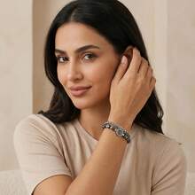 20厘米可调节指南针串珠手链，重型不锈钢双排航海方向盘手链，男士银色不锈钢双层链耐用不锈钢双层手链，适合送给朋友和爱人 - 銀色 - 查看 6