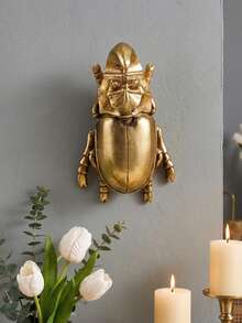 1pc Creative Resin Gold Rhinoceros Beetle Wall Decor, Handmade Insect Decoration Accessory, Suitable For Insect Lovers, Home Parties Or Insect Museum Displays - Gold - View 1