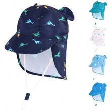 Mũ chống nắng hình khủng long cho bé, có che cổ, điều chỉnh được, mũ mùa hè cho bé trai và bé gái, mũ đi biển, mũ du lịch. - mũ đi biển tai khủng long mini - Xem 1