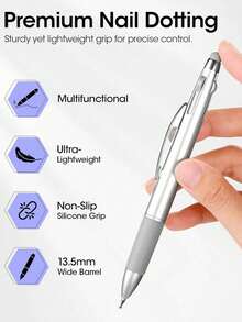 1 chiếc bút bi 4 trong 1 dùng để chấm móng nghệ thuật, có thước kẻ và đầu bút bấm, thích hợp cho vẽ tranh, điêu khắc, làm móng đính đá và sử dụng tại các tiệm nail. - Nhiều màu - Xem 3