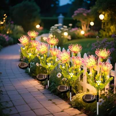 Luz solar LED artificial de flor, decoración de jardín exterior de 3 cabezales con estaca, lámpara de paisaje resistente al agua IP44 para patio, césped, camping, regalo del Día de la Madre