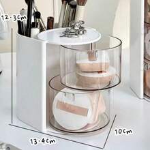 二合一粉扑收纳盒，旋转化妆刷架，化妆垫和海绵收纳盒 - 粉紅色兩層收納盒 - 查看 4