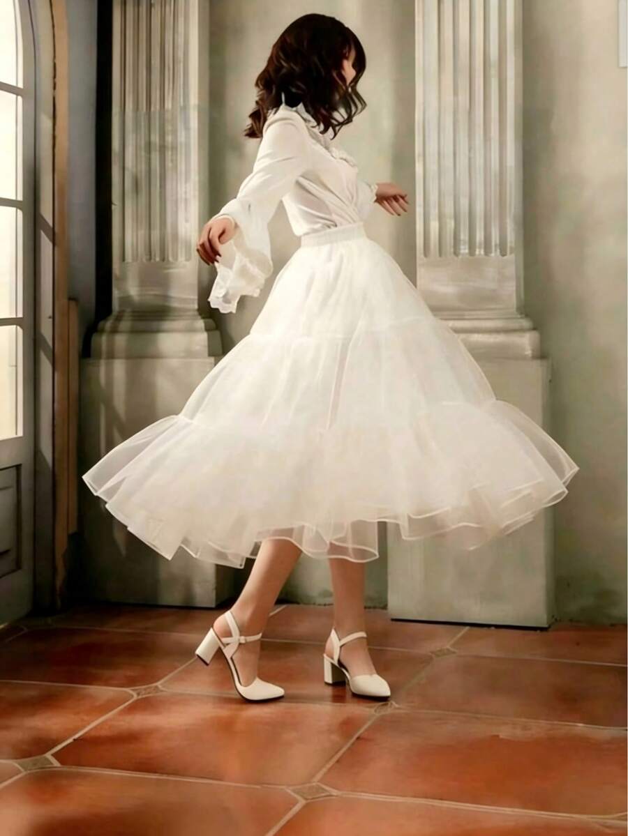 Chân váy Lolita bồng bềnh bằng vải tuyn mềm mại, không gọng, nhẹ, thoáng khí, co giãn, xếp ly, dễ thương, dáng suông, thích hợp cho đám cưới, tiệc tùng, biểu diễn, cosplay trang trọng, mặc hàng ngày theo phong cách Hanfu, váy cưới, lý tưởng cho Ngày Valentine, Ngày của Mẹ, Lễ Phục Sinh, trang trí, quà tặng, phụ kiện. - Nhiều màu - Xem 1