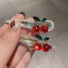 1/2 Set di adorabili fermagli per capelli color ciliegia, fermagli per capelli alla moda con cristalli e perle, fermagli per frangia, fermagli per capelli con singola parola, accessori per capelli adatti per uso quotidiano - Rosso - Visualizzare 3