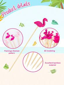 100pcs-Flamingo Cocktail Sticks, Bamboo Toothpicks, For Appetizer Fruit Skewers, Sandwiches, And Cake Decorations; Perfect For Parties, Hawaiian Parties, Weddings, Holidays, And Birthday Parties; Ideal For Decorating Cakes, Desserts, Food, And Fruit At Parties; Hawaiian Beach Party And Holiday Decorations - Pink Flamingo Bamboo Skewer - View 5