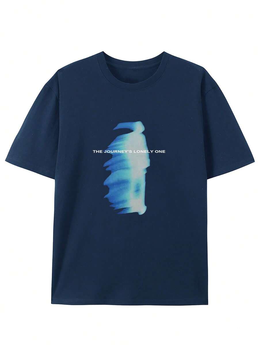 Nuevas camisetas de moda para hombre de primavera y verano, de algodón puro, estilo retro de verano, de manga corta, con estampados creativos y únicos, camisetas de cuello redondo. - Azul marino - Ver 1