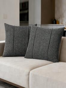 1/2 Piezas Funda de almohada estilo rústico de unicolor y diseño simple para cuadrada para decoración del hogar en sala de estar, dormitorio, sofá o cojín de coche (sin relleno de almohada) - Gris Oscuro - Ver 1