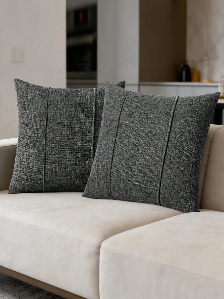 1/2 Piezas Funda de almohada estilo rústico de unicolor y diseño simple para cuadrada para decoración del hogar en sala de estar, dormitorio, sofá o cojín de coche (sin relleno de almohada) - Gris Oscuro - Ver 1
