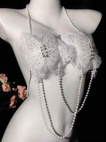 Cadena de pecho Cadena corporal Estilo europeo y americano Bikini sexy Cadena tridimensional de espalda Accesorios de ensamblaje sin espalda Boho Cadenas doradas para el Body Capas Accesorios de cadena de cintura de playa de verano para mujeres - Blanco - Ver 2