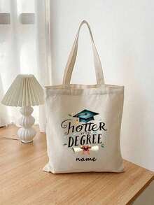 Túi vải bố tote cá nhân hóa, in tên chúc mừng tốt nghiệp năm 2025 theo yêu cầu, bền chắc, dung tích lớn, kiểu dáng tối giản, thích hợp làm quà tặng tốt nghiệp. - Nhiều màu - Xem 2