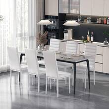 6 Pcs PU Leather Dining Chairs High Back Upholstered Kitchen Chairs With Metal Legs Water-Resistant For Home Restaurant - 白色 - 查看 2