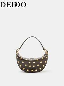 Dedoo 时尚铆钉单肩包，独特饺子图案设计，女士通勤斜挎包 - 咖啡 - 查看 6