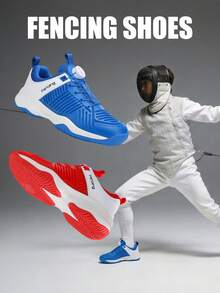 Women's Fencing Shoes With Anti Slip And Wear-Resistant Functions, Red And Blue Rotating Twist Buckle Design, Fencing Competition Training Shoes, Professional Fencing Sports Shoes - Red - View 3