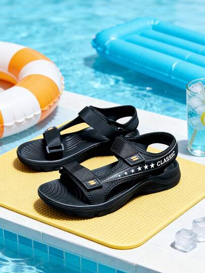 Summer Men's Sandals, Handmade Outdoor Men's Slide Sandals, Handstitched Closed-Toe Non-Slip Shoes, Fashionable & Comfortable Men's Beach Slippers (Asymmetrical Pattern, Handstitched, Random Stitching Direction, Slight Color Difference On Black Sandal Tongue Logo)