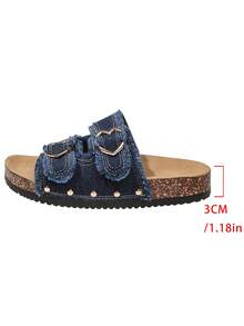 Sandal Datar Wanita Modis, Sol Lembut, Ringan, Dapat Diatur, Gesper Ganda, Sol Tebal - Cocok untuk Dipakai di Dalam, Luar Ruangan, dan Pantai, Musim Semi/Panas - Navy Blue - View 9