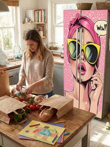 1pc Pop Art Fridge Sticker, Retro Comic Girl Pattern, Removable Waterproof Vinyl Material, Self-Adhesive Refrigerator Wrap Cover, Easy To Apply & Reusable, Ideal For Kitchen Fridge Decor, Home Appliance Makeover, Apartment Decor & Fun Kitchen Accessories - 001 - View 7