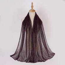 1pc New Headscarf Salon, European And American Style Sequin Cross Edge Headscarf, Autumn Silk Scarf Shawl, Suitable For Dress Matching - 紫色 - 查看 2