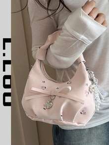 Mẫu mới năm 2026: Túi xách nữ xếp ly in hoa, túi đeo chéo thời trang. - Hồng - Xem 2