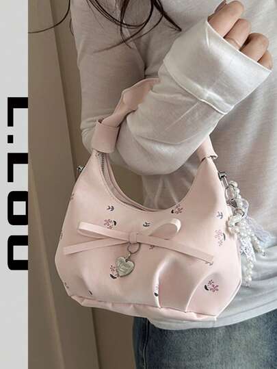 2026新款褶皱印花女士手提包，时尚腋下单肩斜挎包