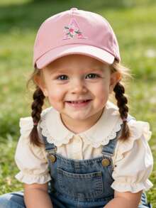 1pc Kids' 26 Letter Embroidered Baseball Cap, Letter Design Style Girls' Korean Version Sun Hat, 1-3 Years Old - Pink - View 3