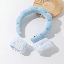 3 chiếc băng đeo cổ tay bằng sợi microfiber thời trang, kiểu dáng phồng, thích hợp cho việc rửa mặt, trang điểm, tắm, chăm sóc da. - Nhiều màu - Xem 12