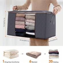 6 Pack Clothes Large Storage Bag, Foldable Storage Bin Closet Organizer With Reinforced Handle, Sturdy Fabric Blanket Storage With Clear Window, Storage Containers For Clothing, Bedding, Gray, (35L/90L) - View 4