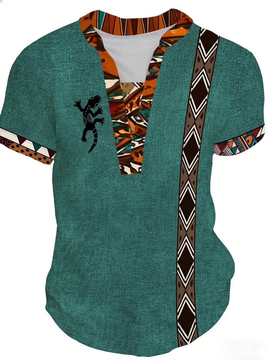 Men's Khaki Short Sleeve Casual Vacation Shirt, Versatile For Summer - Multicolor - View 1