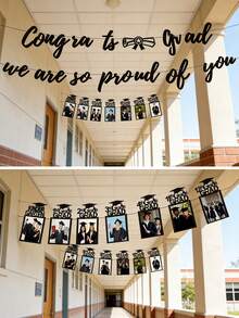 4pcs/Set Graduation Photo Frame Decoration Set, Paper Pull Flag Banners Wall Decor, Graduation Party Supplies, Suitable For Graduation Celebration Venue, Classroom Atmosphere Decoration, Display Graduate Campus Life Photos, Party Supplies - Multicolor - View 8
