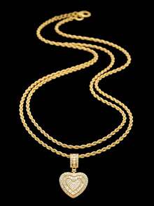 1pc Cubic Zirconia Heart Shaped Pendant On 1pc Stainless Steel Snake Chain Necklace, Hip-Hop Retro Pendant Necklace For Women, Suitable For Daily Wear Or Parties, Mother's Day, Valentine's Day Gift - Vàng - Xem 6