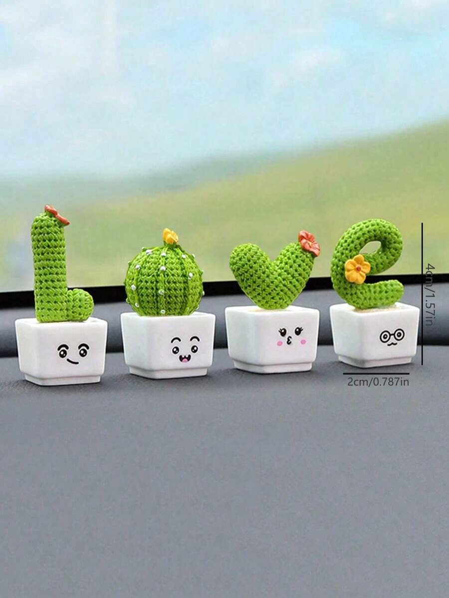 4pcs/Set Mini Artificial Plant Design Decoration Craft, Cartoon Plant Shaped Decoration Object For Home Decoration Best Gifts Birthday Graduation - Multicolor - View 1