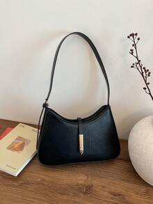 Niche Design Women's Shoulder Bag, Commuter Chic Handbag, Underarm Baguette Bag - Black - View 7